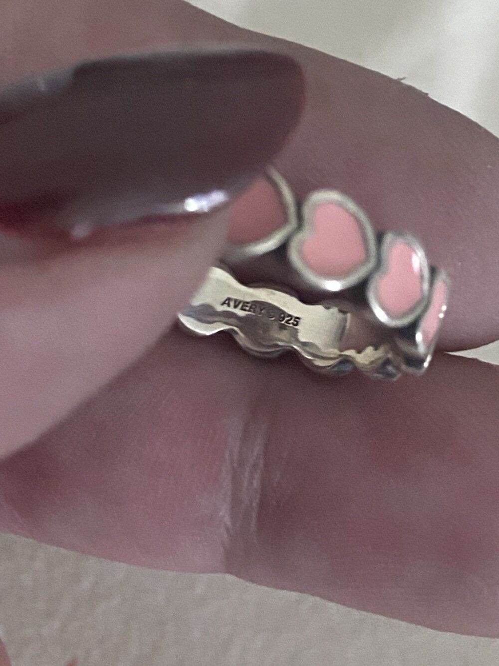 James Avery Pink Enamel Connected Hearts Ring Size 7 - Picture 3 of 3
